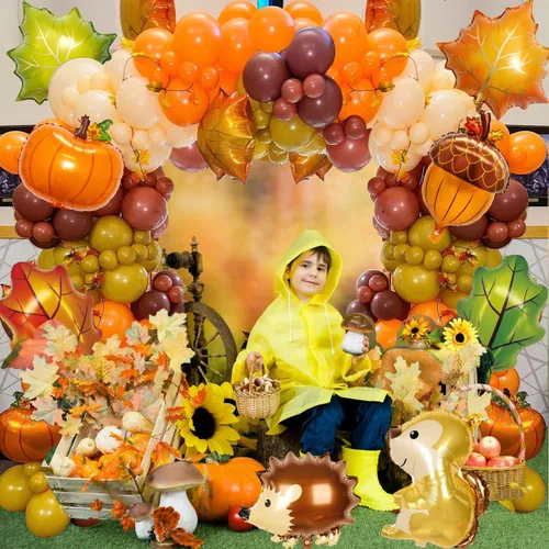 Vista 5 de Kit de guirnalda de arco de globos de otoño para decoraciones de Acción de Gracias, 143 piezas de decoraciones de fiesta de Acción de Gracias