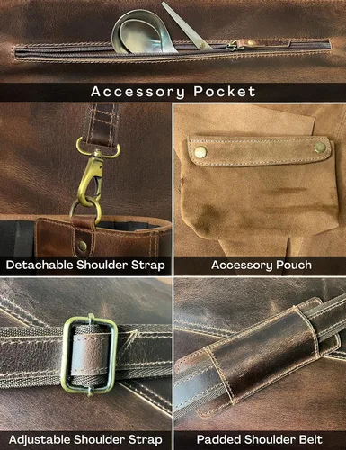 Vista 4 de Bolsa de almacenamiento de rollo de cuchillo de cuero con bolsa enrollable para herramientas, rollo de estuche para cuchillos de chef para viajes