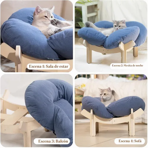 Vista 8 de CHEERHOME PETS Cama Elevada para Gatos de Madera con Cojín Sofá Mullido para Mascotas Sofá para Gatos de Interior Silla de Salón Elevada