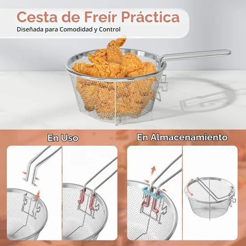 Vista 4 de Freidora profunda de 6L/6.3Qt con cesta, olla de acero inoxidable mejorada