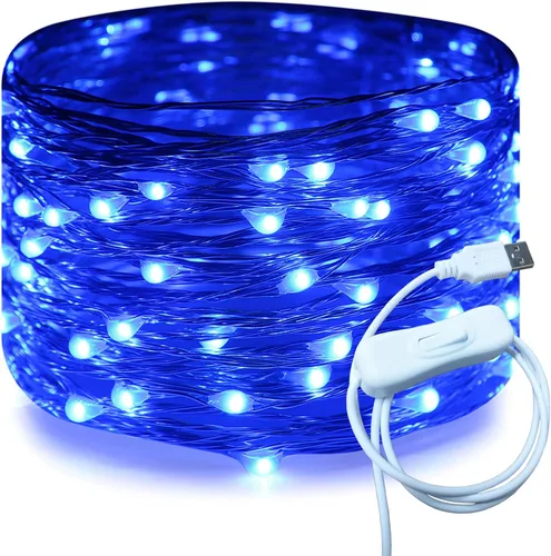Vista 24 de RUICHEN Cable plateado de 33 pies con 100 luces LED USB con interruptor de encendido/apagado (blanco cálido)