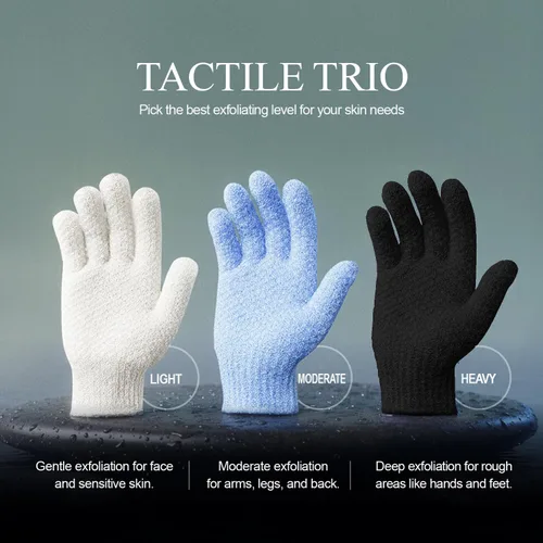 Vista 5 de Evridwear Guantes de baño exfoliantes de doble textura para ducha, spa, masaje y exfoliaciones corporales, removedor de células muertas de la piel