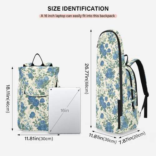Vista 3 de Bolsa de pelota de raqueta de tenis, estilo vintage, diseño floral, rosas azules, bolsas de gimnasio, mochila de viaje para adolescentes, niños