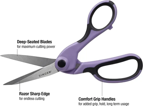 Vista 6 de SINGER ProSeries - Juego de tijeras de tela resistentes de 8.5 pulgadas y 4.5 pulgadas para detalles de manualidades, color morado lila, juego de 2
