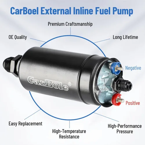 Vista 2 de CarBole Bomba de combustible universal eléctrica externa en línea, 12V 300LPH de alto flujo, con abrazadera de montaje