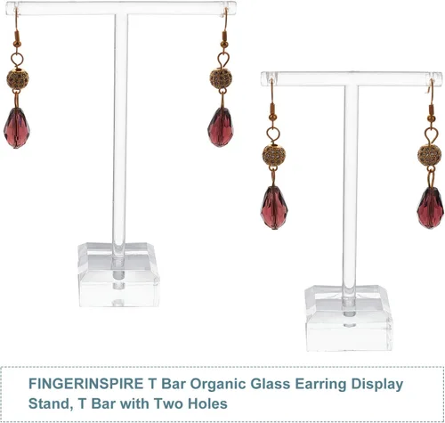 Vista 5 de FINGERINSPIRE Soporte de acrílico para aretes de 6 piezas, en forma de T con dos agujeros, estante de exhibición, organizador de joyas, exhibición