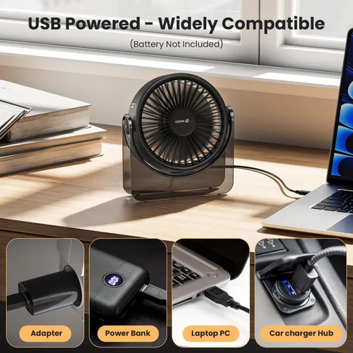 Vista 7 de WSKEN Ventilador de escritorio pequeño USB, diseño estético, mini pero potente, portátil, ultra silencioso, ventilador personal de escritorio de 3