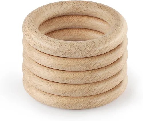 Vista 20 de FoDau770 5 anillos de madera de haya natural, anillos de madera maciza sin terminar, círculos de madera resistente, círculos de macramé