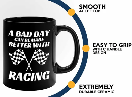 Vista 4 de Taza de café Racer de 11 onzas, color negro, Better With Racing - Fuel Speed Racer Car Guys Circuit Automotriz Racing Boy Regalos para él, papá