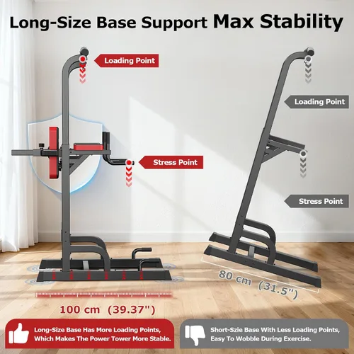 Vista 7 de Pooboo Power Tower Dip Station Pull Up Bar for Fitness Home Gym Workout,450 Pounds Multi-Function Adjustable Height Fitness Strength Training