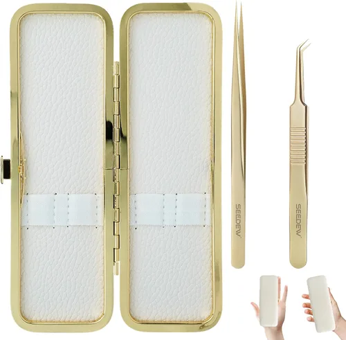 Vista 17 de Pinzas para Extensiones de Pestañas 1 PIEZA Acero Inoxidable 45 Grados Gancho Puntiagudo Multipropósito Pinzas de Aislamiento Suministros Dorado