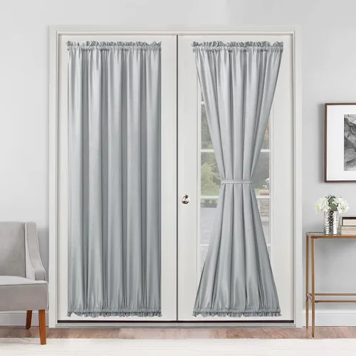 Vista 15 de Cortinas para puerta francesa, color aguamarina, 24 pulgadas de ancho x 40 pulgadas de largo, 1 panel Bolsillo para barra, semitransparente