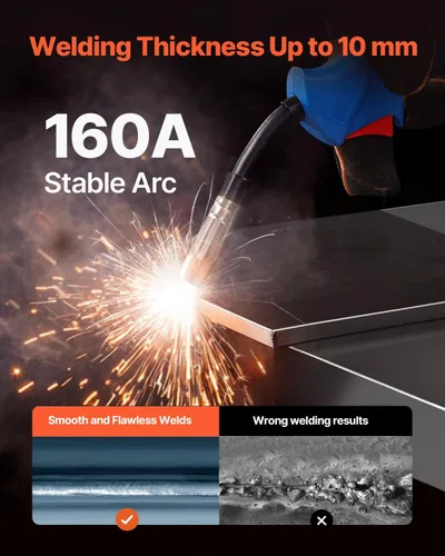 Vista 3 de VEVOR Soldador MIG, Máquina de Soldadura MIG Sinérgica de 160A, Máquina Soldadora Multiproceso 4-en-1 MIG con Gas/MIG con Núcleo