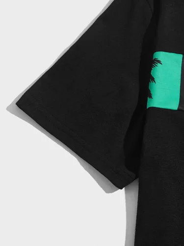 Vista 3 de SOLY HUX Conjunto de 2 piezas para hombre con estampado gráfico de letras, camiseta de manga corta y pantalones cortos con cordón en la cintura