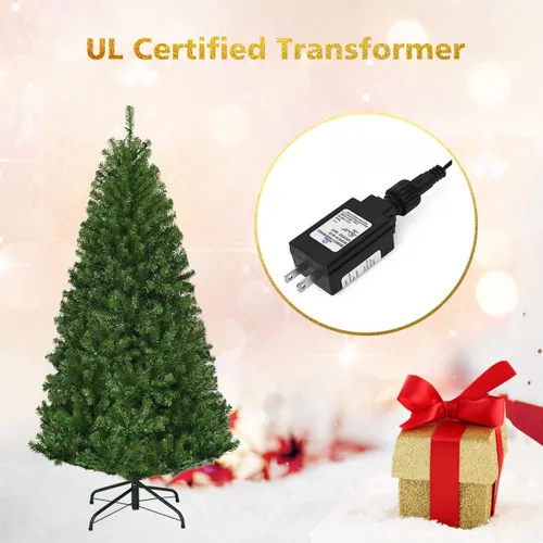 Vista 5 de DREAMADE Árbol de Navidad artificial preiluminado de 4 pies con 300 ramas de PVC, 11 secuencias, 100 luces LED de doble color con certificación UL