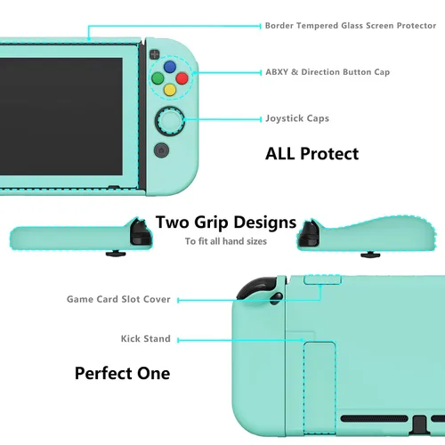 Vista 123 de PlayVital AlterGrips Ergonomic Grips Cover for Nintendo Switch, [2 Design] Interchangeable Comfort Dockable Protective Case with Screen Protector &
