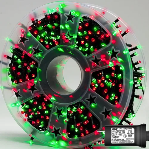 Vista 2 de YEGUO 500 luces LED de Navidad rosas de 165 pies, impermeables, para exteriores, cadena de luces de alambre verde para interiores, 8 modos de luces