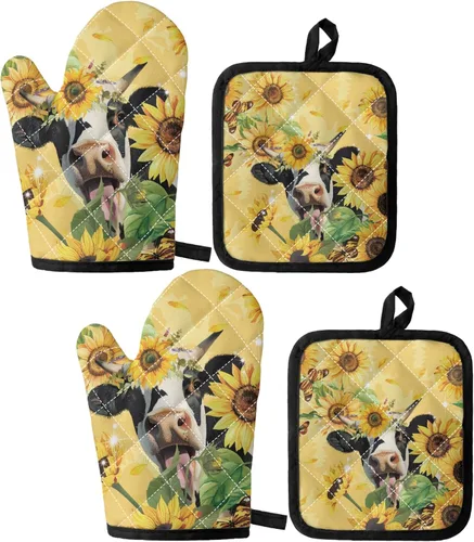 Vista 13 de UNICEU Juego de 4 manoplas de horno personalizadas y soportes para ollas, decoración de cocina, guantes protectores personalizados para hornear
