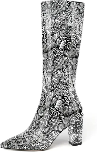 Vista 149 de AMBELIGHT Botas altas hasta la rodilla con cremallera y puntera puntiaguda para mujer, de patente sólida, tacón alto, 3.3 pulgadas