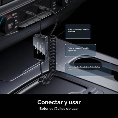 Vista 5 de UGREEN Receptor transmisor Bluetooth 5.4, dos pares de adaptador auxiliar de audio de 0.1 in con micrófono integrado para llamadas manos libres