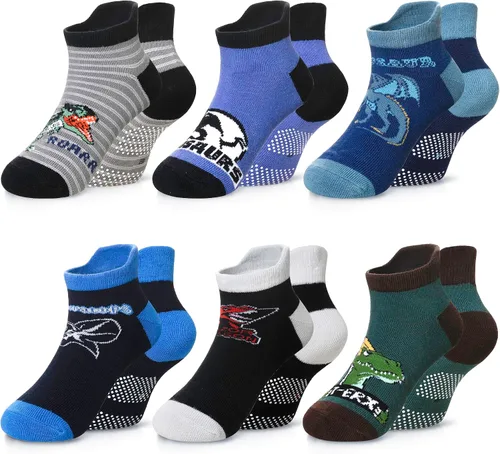 Vista 7 de Eyean Calcetines tobilleros de algodón para niños, diseño de animales, suaves, antideslizantes, para niños y niñas, calcetines invisibles, 6 pares