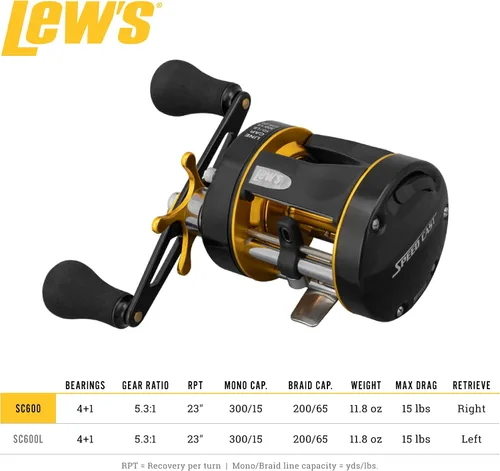 Vista 5 de Lew's Speed Cast 5.3:1 Carrete de fundición a mano derecha, negro/dorado