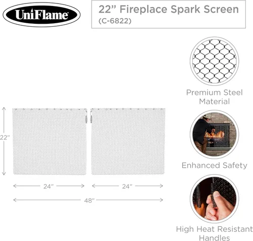 Vista 2 de UniFlame, Pantalla de chispa de chimenea de 48 pulgadas x 22 pulgadas, kit de varilla no incluido
