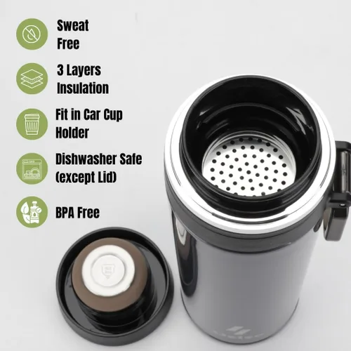 Vista 3 de Ozizo Paquete de 2 botellas infusoras de té para té de hojas sueltas Infusor de hierbas de acero inoxidable de 18 onzas Botella de agua con Azul