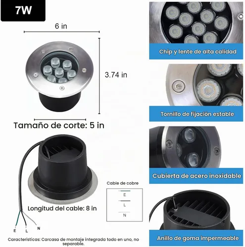 Vista 2 de 7W 6500K 6-Inch 120V LED Outdoor Landscape Ground Lights 4 Pack Blanco