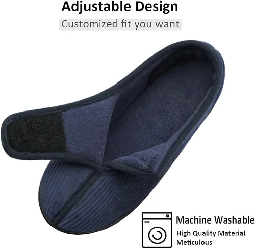 Vista 3 de Git-up Zapatillas diabéticas para hombres, artritis, edema con cierre ajustable, puntera hinchada, pantuflas de espuma viscoelástica, cómodas