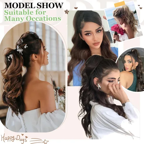 Vista 6 de Extensión de Cola de Caballo con Pinza de 18" de Largo Rizada Ondulada con Clip de Aspecto Natural Extensión de Cabello Sintético Postizo de Cola