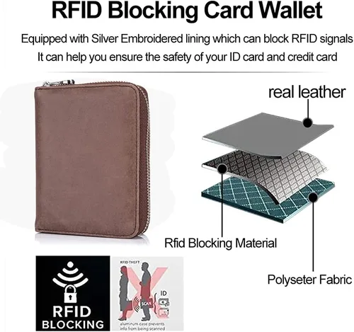 Vista 5 de EASTNIGHTS Funda de cuero genuino para tarjetas de crédito, cartera para tarjetas RFID, cartera de pasaporte de viaje