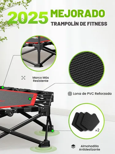 Vista 9 de 42" Foldable Mini Trampoline- 450lb Capacity Fitness Rebounder w/3-Level Adjustable T-Bar, Adults Workout Trampoline, Non-Slip Pad Foldable Design