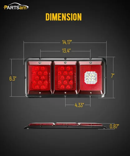 Vista 7 de Partsam 2 luces LED de triple cola 45 LED, montaje vertical u horizontal, luces traseras LED rectangulares de montaje vertical u horizontal, luces