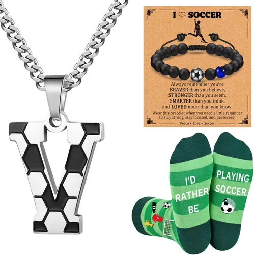 Vista 27 de Soccer Gifts Set A-Z Letter Soccer Necklace for Men Novelty Soccer Socks&Soccer Bracelets for Soccer Lovers