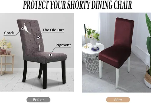 Vista 6 de Juego de 6 fundas elásticas de terciopelo suave para sillas de comedor, decoración elegante para el hogar y banquete, protector de silla Parson