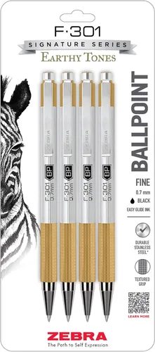 Vista 17 de Zebra Pen F-301 Bolígrafo retráctil de acero inoxidable de 0.7 mm, 4 unidades, tinta de fácil deslizamiento, clip de metal, recargable con F-Refill