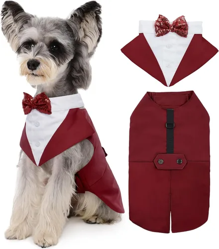 Vista 22 de Kuoser Conjunto de esmoquin para perro, traje de perro y bandana, disfraz Negro