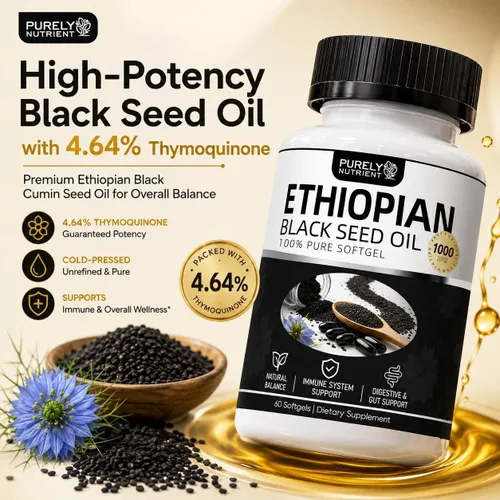 Vista 2 de Aceite de semilla negra etíope puramente nutritiva, 60 cápsulas