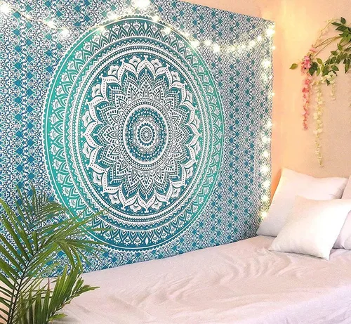 Vista 11 de RAJRANG - Tapiz de mandala grande para dormitorio y sala de estar, tapices de algodón para colgar en la pared