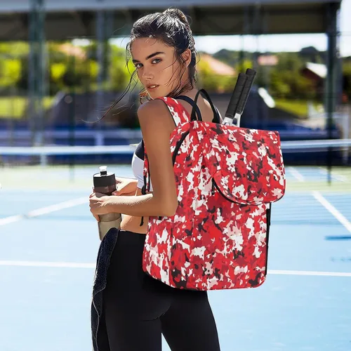 Vista 7 de Sporting Goods Tennis Bag Large Sturdy Red Camouflage Camouflage Sport Pickleball Badminton Bag for Teen Boys Girls Men Women para raqueta de tennis