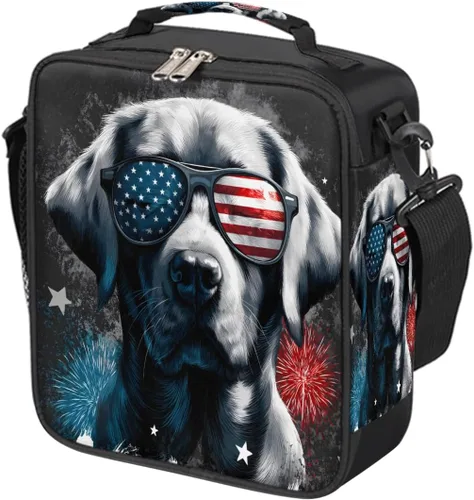 Vista 42 de Pardick Divertida bolsa de almuerzo aislada con calavera de fuego para adolescentes y niños, lonchera portátil reutilizable con correa