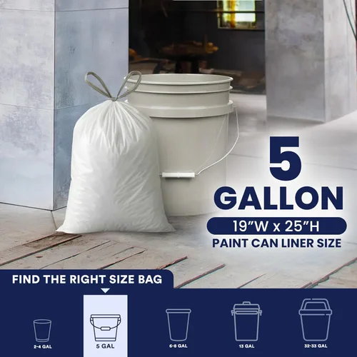 Vista 9 de Plasticplace Bolsas de basura de 5 galones – Forro blanco para bolsas de basura con cordón, 19 x 25 pulgadas (100 unidades) – Duraderas, a prueba