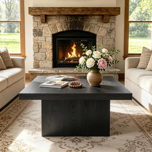 Vista 3 de Mesa de centro cuadrada, mesa de madera para sala de estar, mesa central con una mesa grande, 35.4 x 35.4 pulgadas, para espacios pequeños