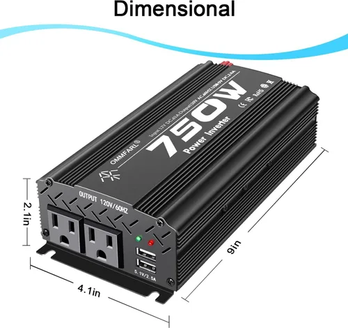 Vista 5 de Inversor de corriente de onda sinusoidal modificada de 750 W, CC 12 V a CA 110 V, pico de 1500 vatios, adaptador de inversor de enchufe