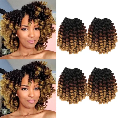 Vista 11 de Cabello Jamaicano de ganchillo para mujeres negras, 4 paquetes de 72 raíces, color negro natural, rizos de ganchillo corto preanudado