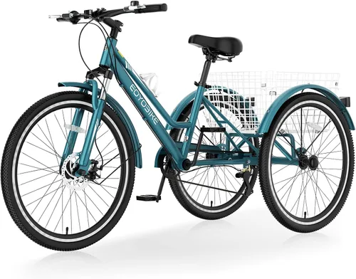 Vista 9 de Slsy Triciclo de montaña para adultos, bicicleta de tres ruedas de 7 velocidades, triciclos para adultos de 24/26 pulgadas para personas mayores