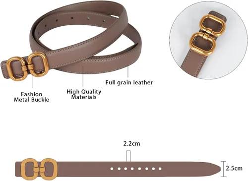 Vista 300 de Cinturón de cuero clásico con hebilla de metal para mujer con vestido de jeans