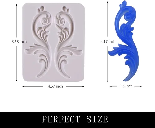 Vista 2 de Molde de fondant de silicona de voluta barroca para decoración de pasteles, 4.67x3.58 pulgadas Sin BPA, apto para lavavajillas, microondas, fácil