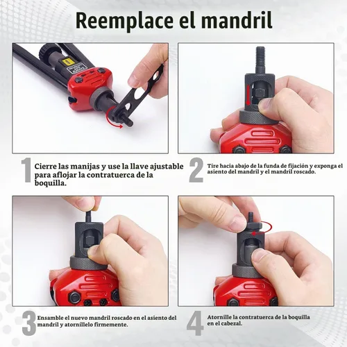 Vista 4 de Mandril de herramienta de tuerca de remache 1/2-13 y 10 piezas de tuercas de remache, juego de herramientas de remache, juego de accesorios